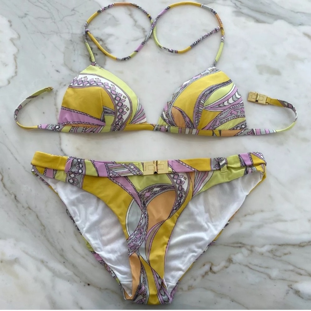 EMILIO PUCCI YELLOW MULTI BIKINI SIZE IT 42 / US 8
